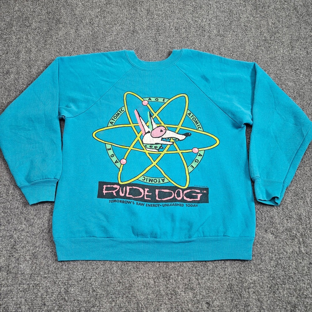 Rude Dog Sweatshirt Youth L Teal Atomic Age Vintage 80s‎ 90s Streetwear Kidcore
